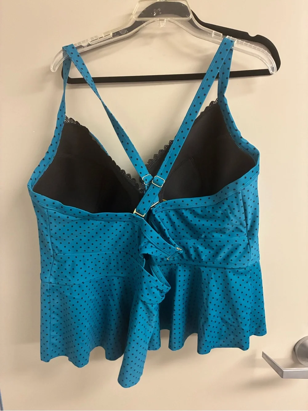 Terra & Sky Teal and Black Polka Dot Swim Top